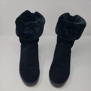 G.H.Bass Aria Women’s Suede Upper Boots Size 8.5 M Black Flat Pull On Faux Fur